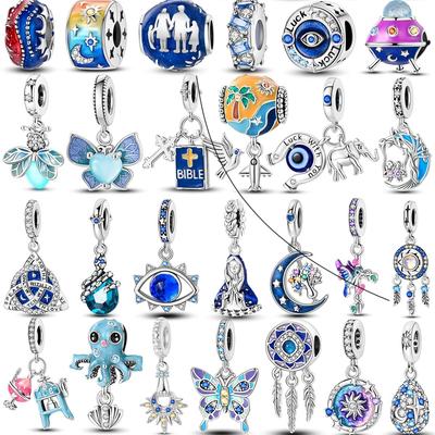 Choice Original Accessories Bracelets Sapphire Charms Beads Copper Blue Color Inlaid Zirconium Dangle Diy Jewelry