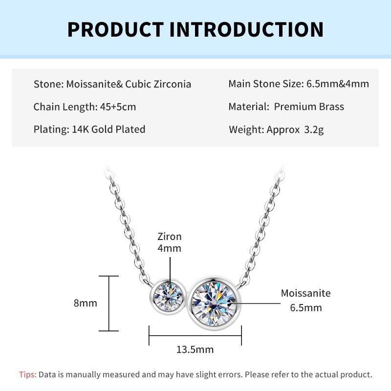 

Rrjzz 1CT Moissanite D Color VVS1 Round Lab Created Moissanite Pendant Necklace 14k Gold Plated Dainty Gold Necklaces for Women 45-50cm