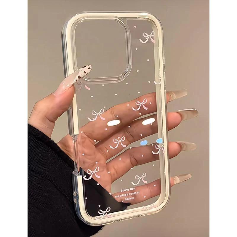 Pink love bow is suitable for Apple iPhone17/16 mobile phone case 14/15 color edge 12 girls 13 niche