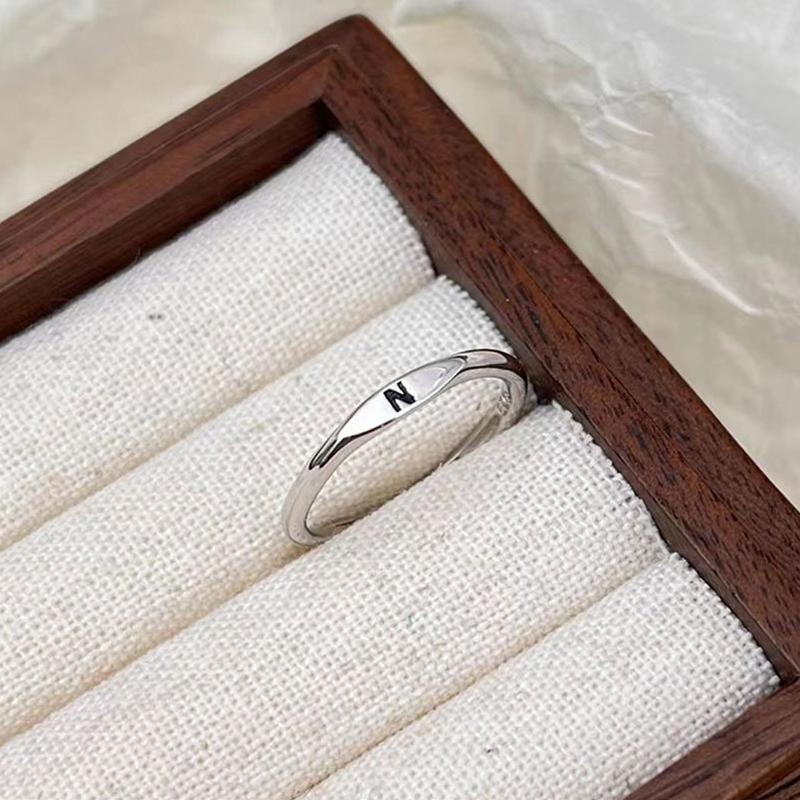 Silberner Koreanischer 26 Buchstaben A-Z Offener Ring Herren und Damen Ring Partnergeschenk Schmuck