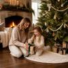 Solid Color Cable Knit Tree Skirt Bowknot Xmas Tree Decor  Home Decorations