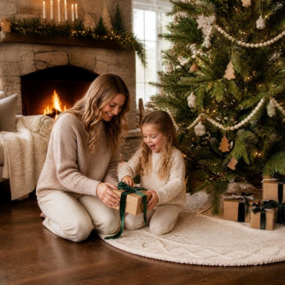 Solid Color Cable Knit Tree Skirt Bowknot Xmas Tree Decor  Home Decorations