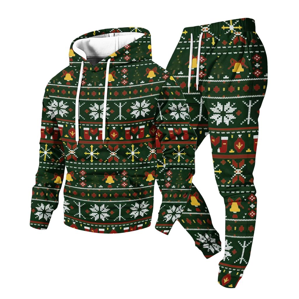 Men's Christmas Print Hoodie and Sweatpants Set, Lightweight Casual Two Piece Outfit with Straight Leg Pants