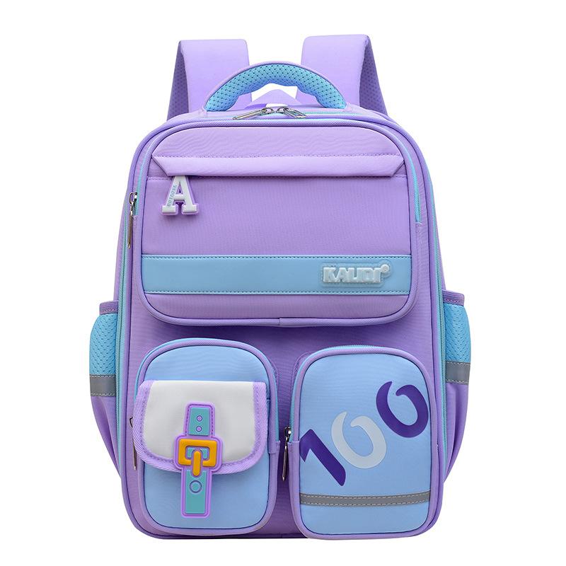 

Школьный рюкзак для новых учеников начальной школы, большой вместимости, с системой снижения нагрузки на позвоночник, рюкзак для досуга, трендовый, 1-3-4 класс фиолетовый