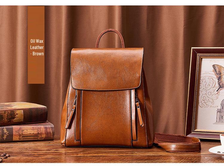 2025 Autumn/Winter Women's Genuine Leather Waterproof Backpack - Simple, Versatile for Travel, School, and Business
