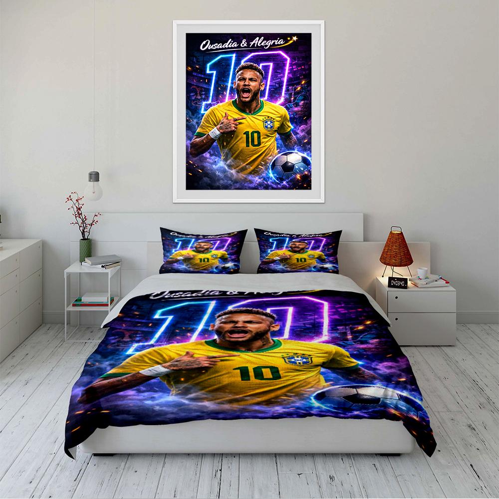 Brasilien Fußballspieler Bettwäsche-Set Bettwäsche-Set (1 Bettbezug, 2 Kissenbezüge, Bettdecke nicht enthalten)