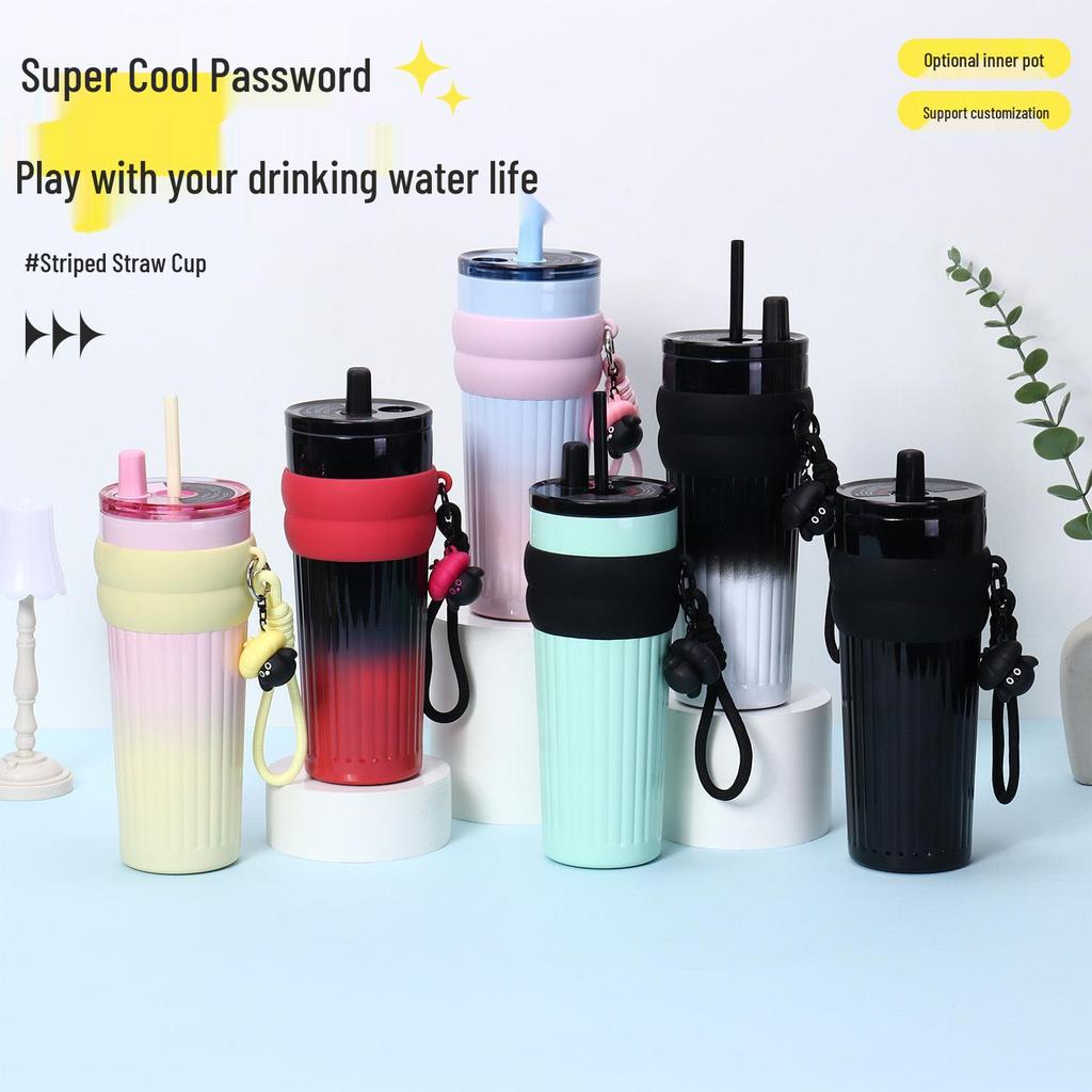 High-Capacity Stainless Steel Thermos with Ceramic Liner and Lanyard - Straw-Equipped Ice-Buster for Outdoor and Car Use