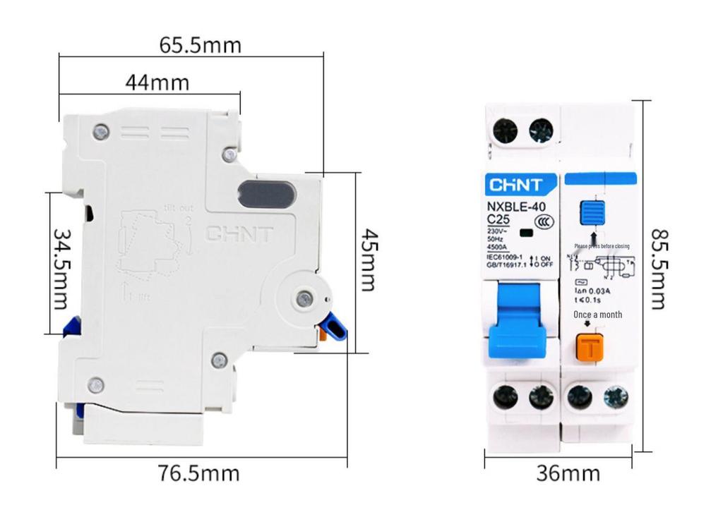 Chint 1P+N Miniature Circuit Breaker with 220V RCD Leakage Protection