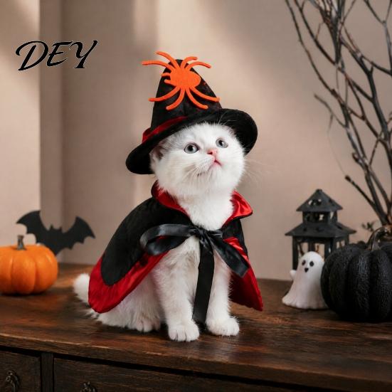 Small Medium Dog Cat Costume 1 Set Halloween Witch Costume, Black Cape And Wizard Hat, Moon Hat Cloak Star Pointed for Cats Dogs Festive Party Cosplay