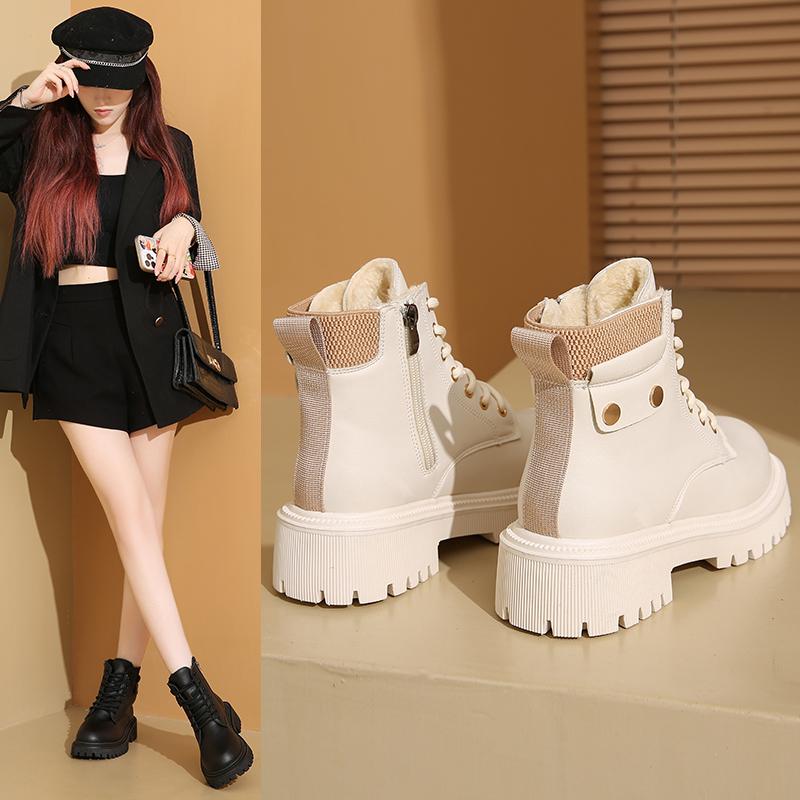 Hot Sale Platform Boots 2024 Winter Warm Women's Ankle Boots Korean Versitile Side Zip Lady Shoes Fashion Round Mid-heels Botas
