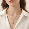 18K Gold Plated Stainless Steel Letter Engraving Clavicle Chain Necklace with Small Gold Bar Pendant