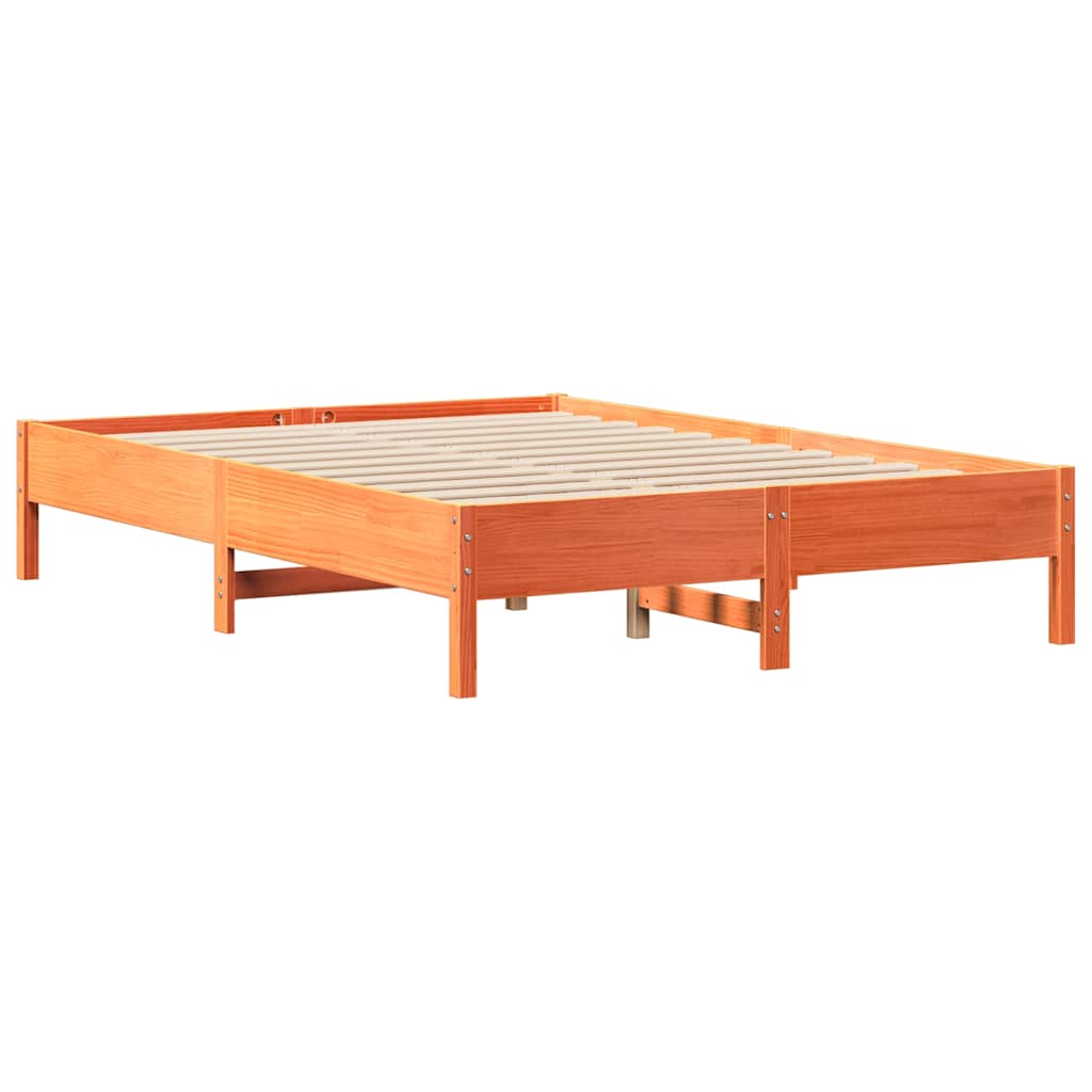 Solid Wood Bed with Shelf without Mattress Wax Brown 135 x 190 cm