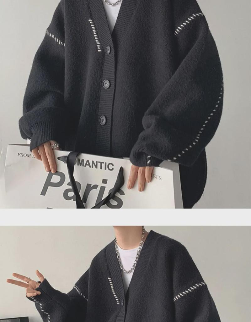 2023 Unisex Volný Střih Retro Japonský Svetr s Výstřihem do V - Podzimní/Zimní Styl