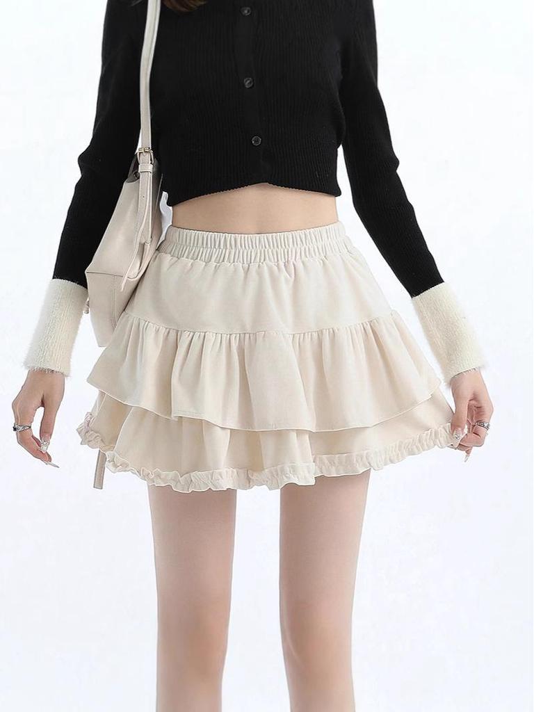 Velvet High-Waist A-line Skirt: Women's Sweet Hepburn Style for Spring/Autumn