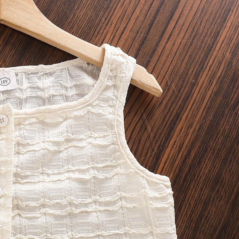 Mädchen 7-12J Anzug Kurzarm Kinder Sommer Neu Kurzarm Anzug Süße Spitze Ärmellose Weste + Top Shorts 2-teiliges Set