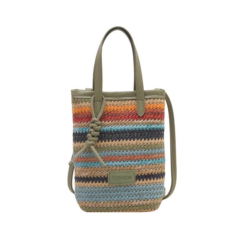 

Straw mobile phone bag women s messenger bag new niche design contrasting color splicing ins woven handbag зелений