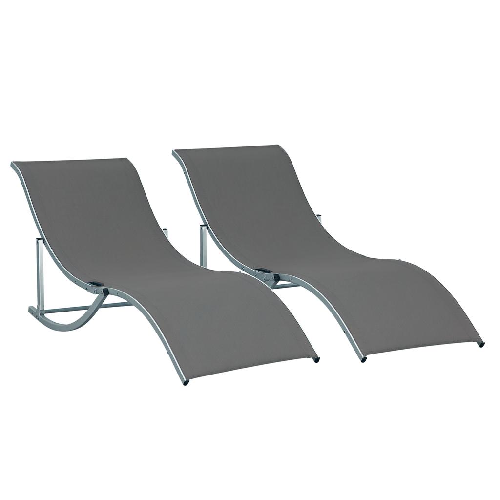 Set of 2 S-shaped Foldable Lounge Chair Sun Lounger Reclining Outdoor Chair for Patio Beach Garden, Grey