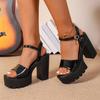Comemore Summer New High-heeled Sandals for Women Leather Thick Sole Buckle Strap Ladies Shoes Platform Sandales Femmes