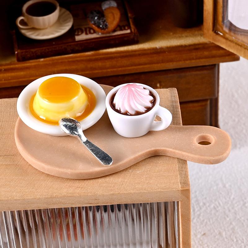 1Set 1:12 Dollhouse Miniature Cake Coffee Fork Tray Food Model Kitchen Decor Toy For Doll House Accessories Toy