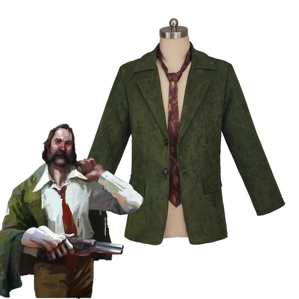 Gioco Disco Elysium Cosplay Harrier Du Bois Costumi Cappotto Verde Harrier Du Bois Cosplay Completo da Uomo Cravatta Set Completo Abiti di Halloween