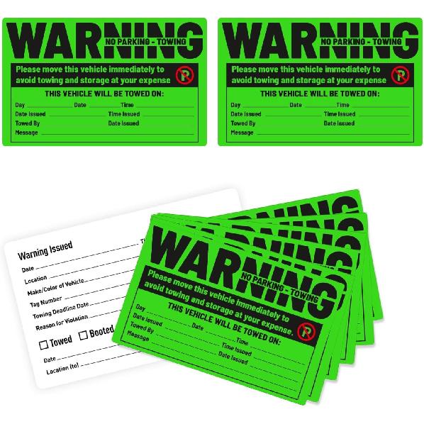 easykart labels 50 Parking Violation Sticker - Vehicle Illegally Parked Tow Notice - No Parking Warning Stickers - Scrap to Remove Neon Green 5 x 8