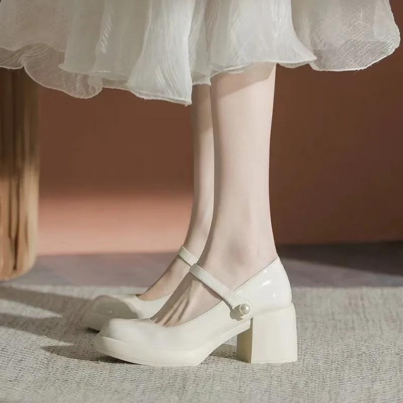 Hot Sale Shallow Mary Jane Shoes 2024 Brand Women's Shoes Buckle Strap Women's High Heels Fashion Round Toe Dress Pumps Women
