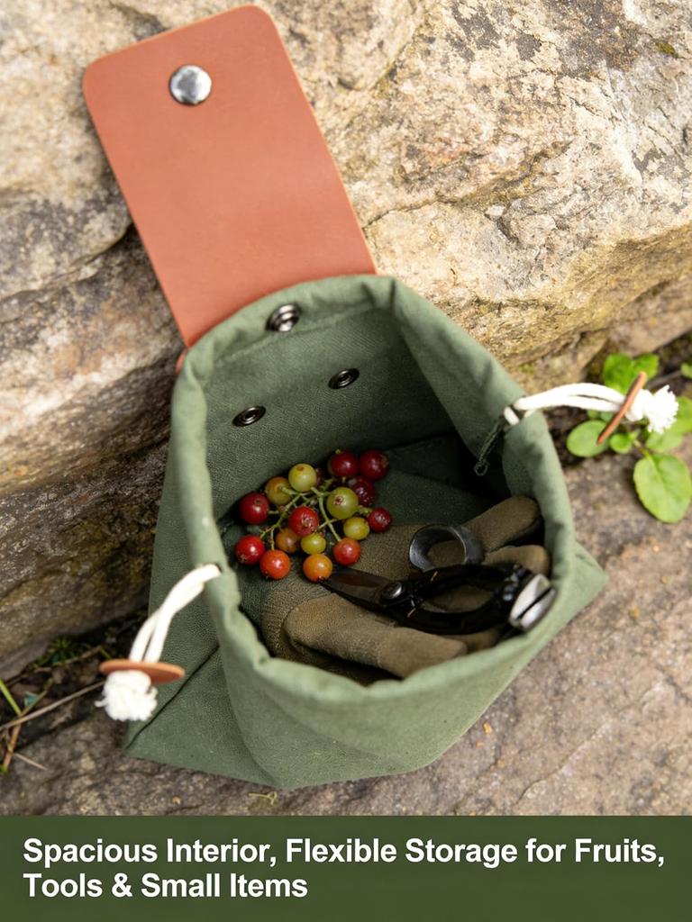 Foraging Bag, Outdoor Fruit Picking Storage, Waist-Mounted Tool Fanny Pack, Foldable Canvas Tool Storage Bag, Drawstring Foraging Pouch, Outdoor