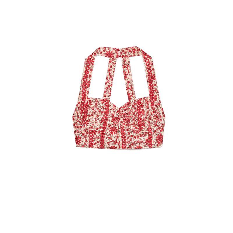 

Летняя мода с полым вышитым узором, темпераментная короткая куртка с V-образным вырезом 3567839, миди-платье с высокой талией 3583839 Red Tops L