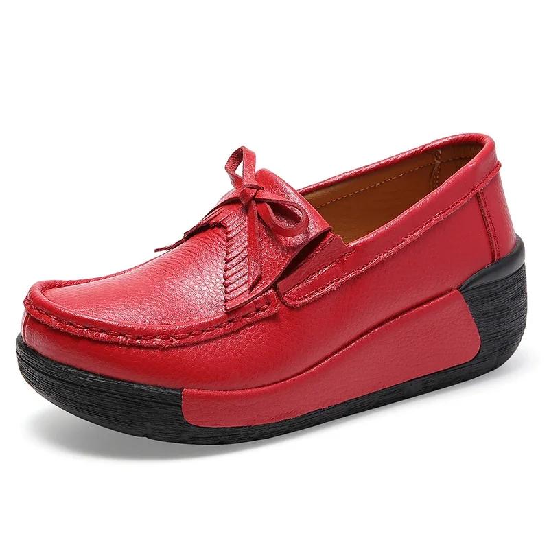 Leichte Mode Dicke Sohle Plateau Schuhe Damen Echtes Leder Hohe Qualität Keilabsatz Schuhe Damen Weich Rutschfest Mutter Schuhe