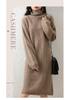 Women's Mid-Length Wool Cashmere Sweater Dress - Bat Sleeve, High Neck, Loose Fit, Autumn/Winter Style