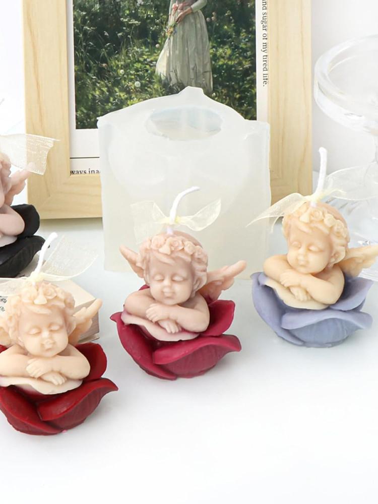 3D Rose Flower Angel Candle Mold Silicone Gift Making Kit Diy  Soap Handmade Gypsum Scented Soap Mould