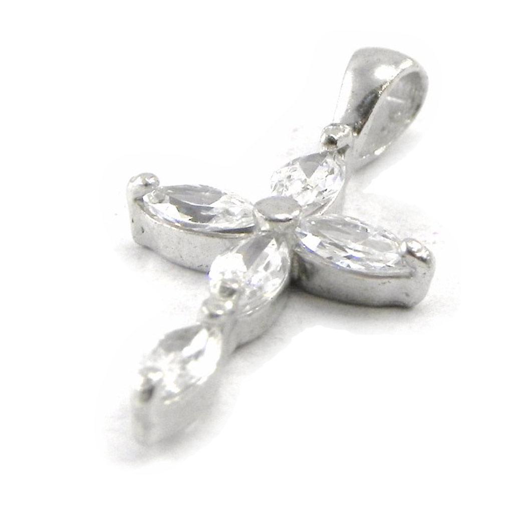 Les Trésors De Lily [C3609] - Ασημένιο Κρεμαστό 'Σταυρός Αγνότητας' Ασημί λευκό (ροδιωμένο) - 12x18 χιλ.