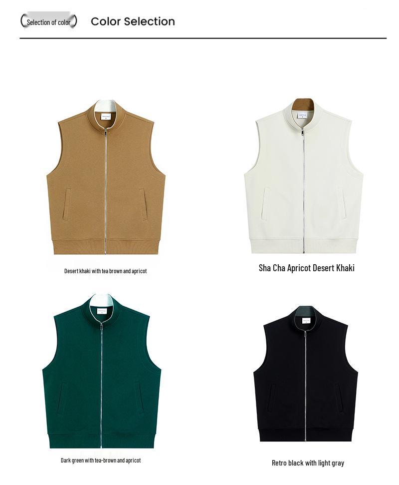 Women's 2024 Heavyweight 380g Stand-up Collar Zipper Vest - Solid Color Sleeveless Casual Sports Hoodie