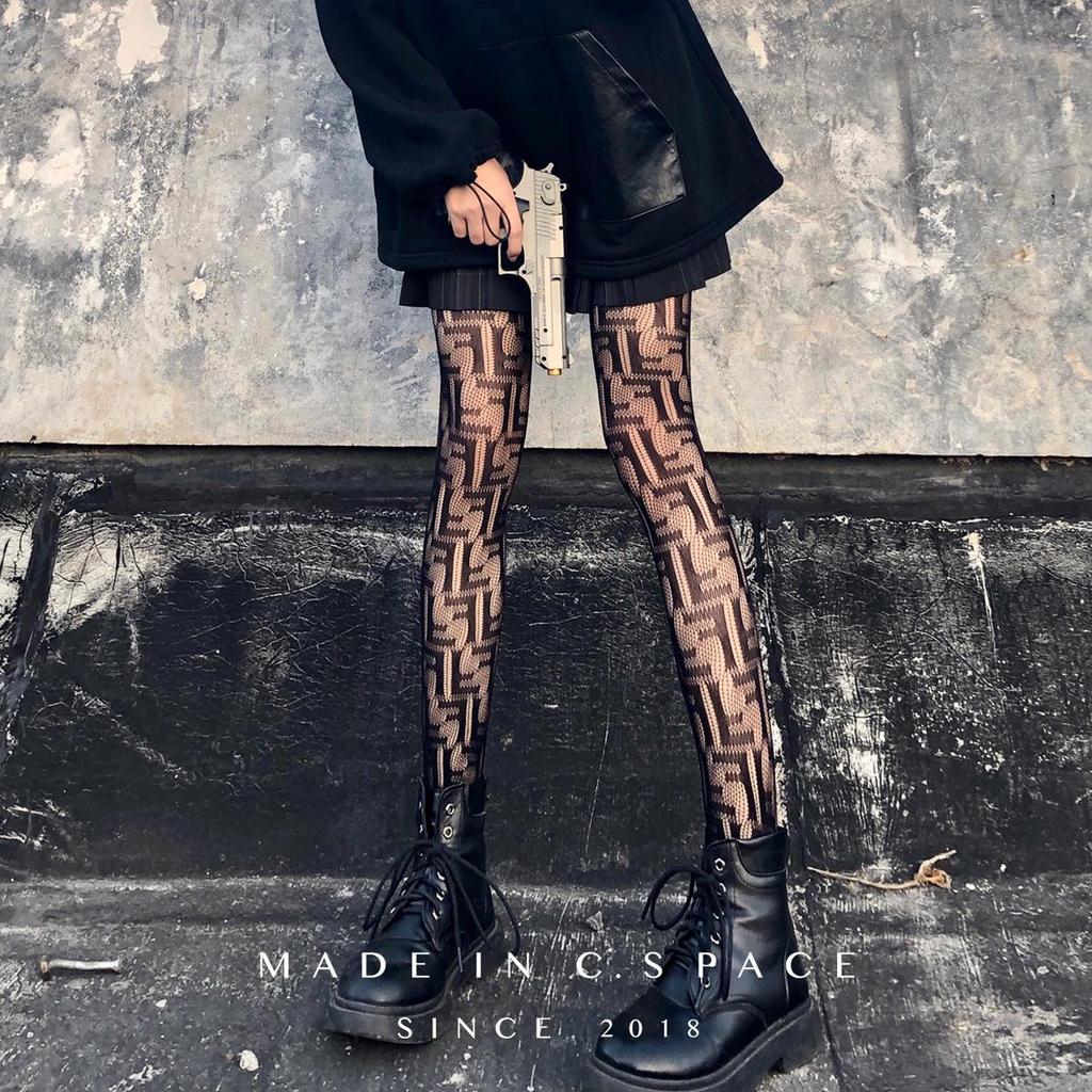 Mörka Spets FF Logotyp Nätstrumpbyxor Leggings