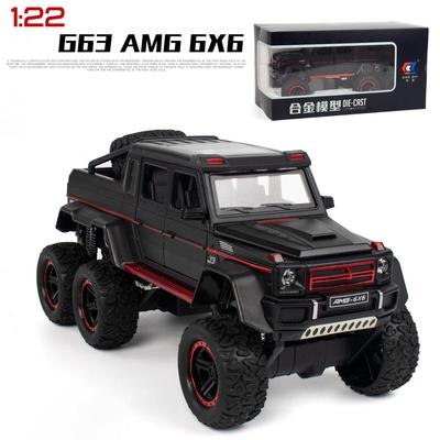 1/22 Scale G63 AMG 6x6 V12 Off-Road Black Pickup Model Car, Zinc Alloy Pull Back Toy Car with Sound and Light for Kids Boy Girl Gift