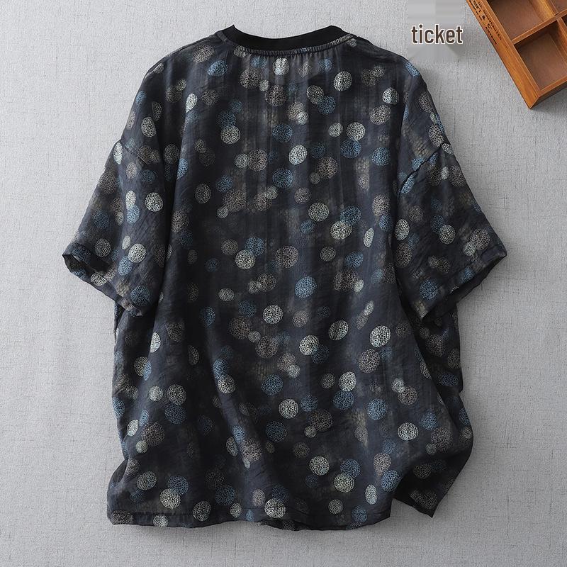 2025 Women's Chic Colorful Print Short-Sleeve Summer T-Shirt with Round Neck