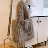  Large Capacity Urban Style Faux Fur Shoulder Bag for Women Autumn and Winter Candy Color Warm Plush Bucket Tote Bag