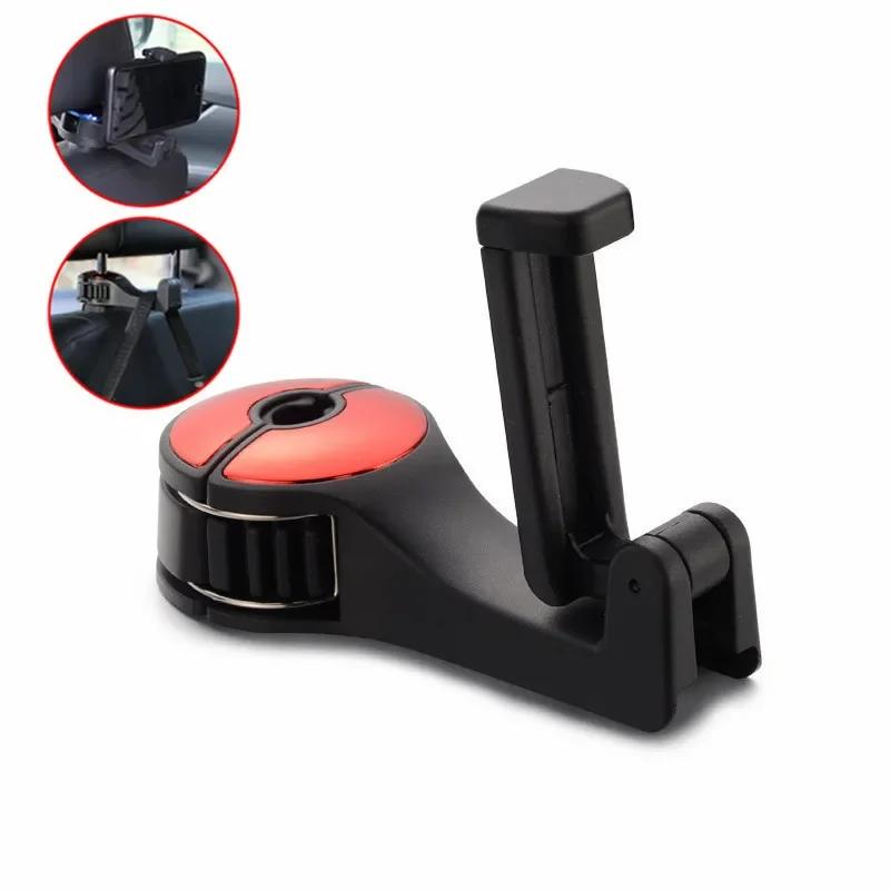 3 in 1 Car Back Seat Headrest Hook Mobile Phone Holder for Bag Purse Cloth Grocery Storage Hook Phone Holder Auto Fastener Clip