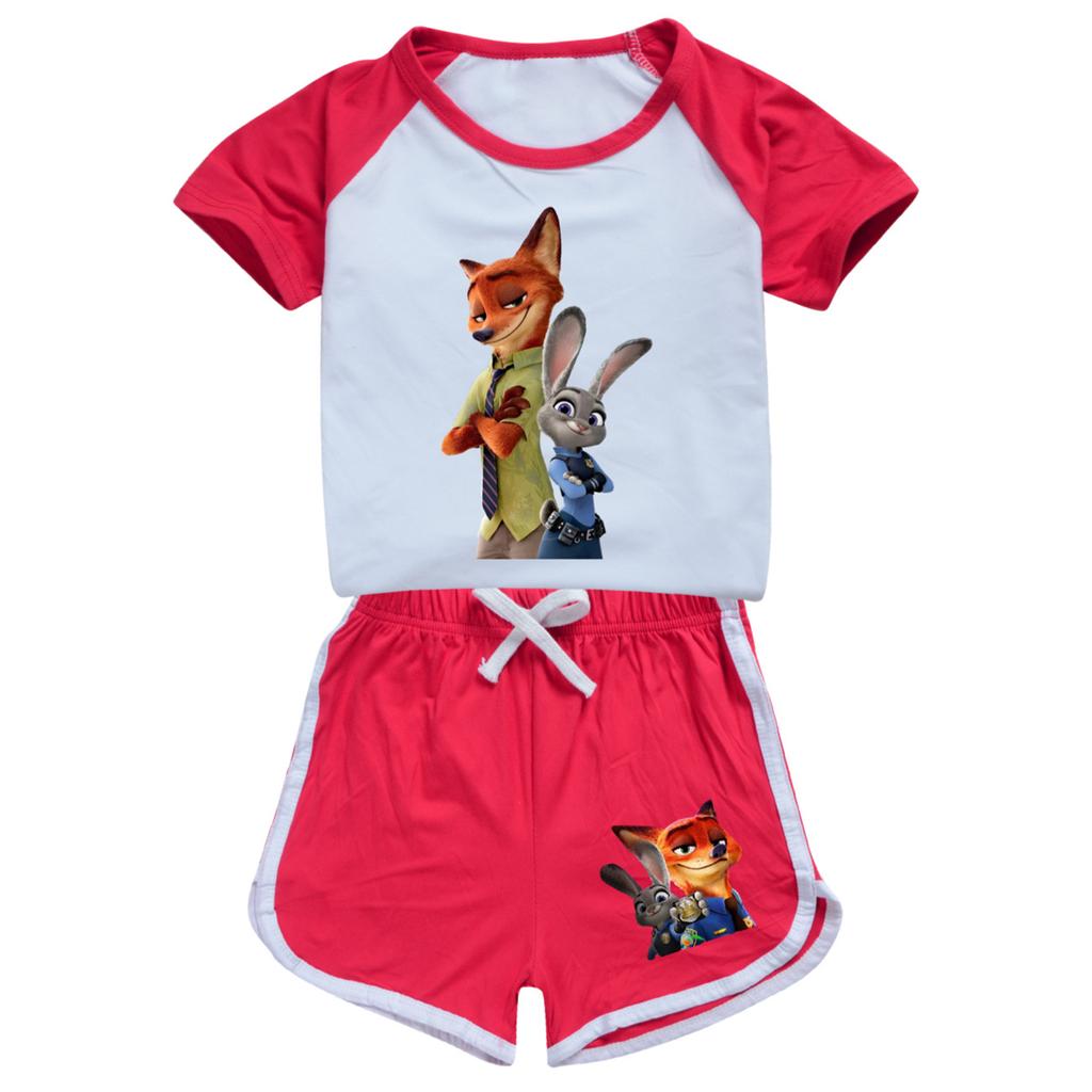 Kinder Sommer Sport T-Shirt und Shorts 2-teiliges Outfit Trainingsanzug Set Kurzarm Print Crop Tops mit Bekleidungsset