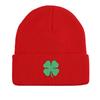 Green Four Leaf Shamrock Warm Knit Cap Beanie, St. Patrick's Day Man Cap Autumn Winter Casual Pompom Beanies Knitted Hat Beanie
