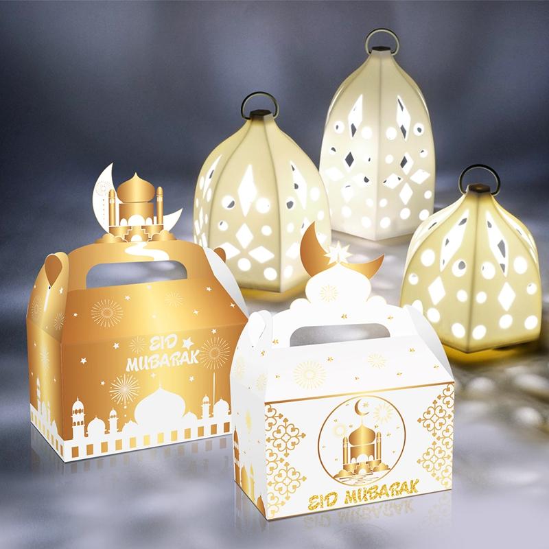4pcs Eid Mubarak Cake Boxes Ramadan Candy Chocolates Gift Box Muslim Party Favor Box Ramadan Kareem Eid Al Adha Favor Box
