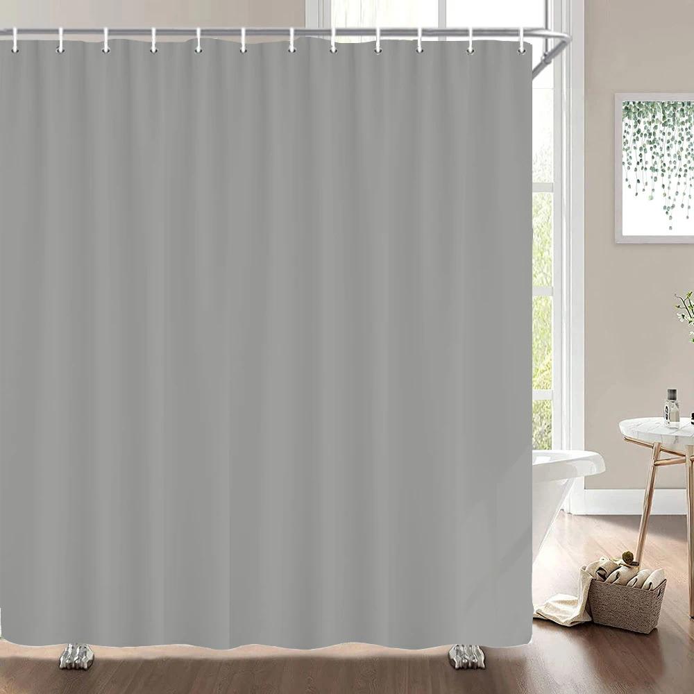 1Pcs Black Gray White Solid Color Printed Fabric Waterproof Shower Curtain, Home Decoration Bathroom Curtain, With Hooks