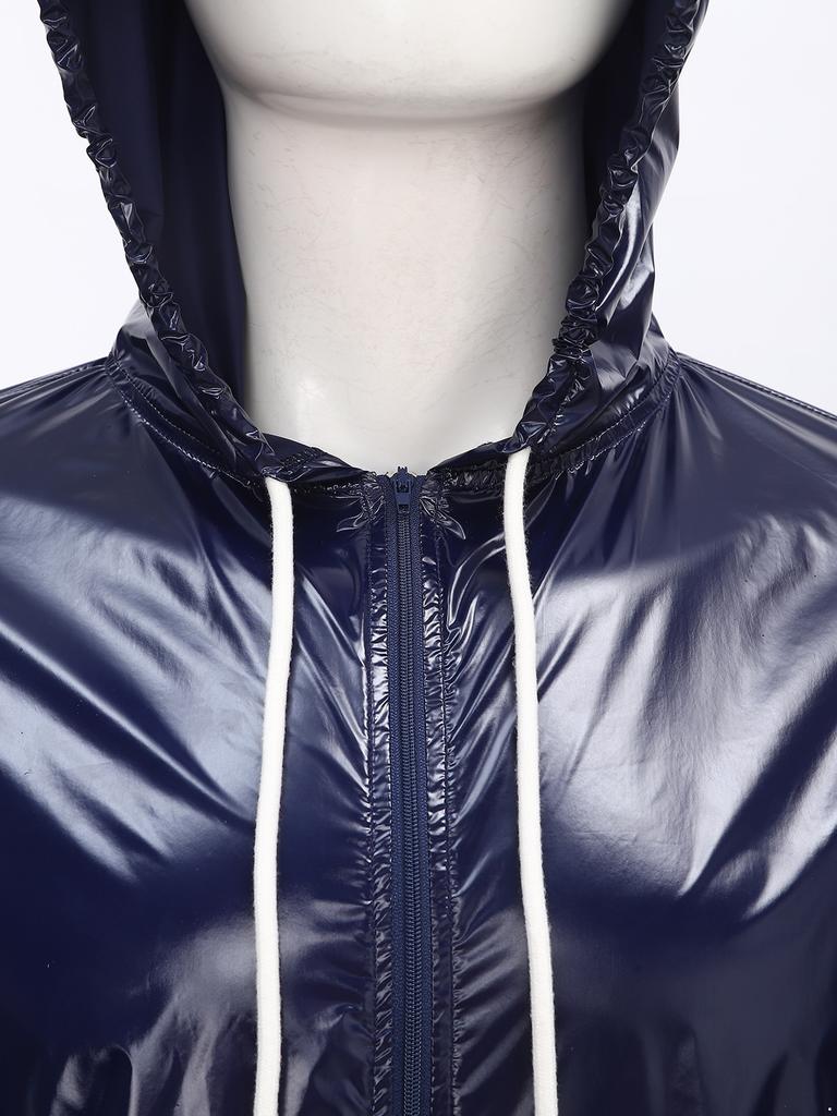 S-3XL Men Waterproof Hooded Jacket Long Sleeve Front Zip Up Drawstring Raincoat Windbreaker for Hiking Fishing Biking Outdoor