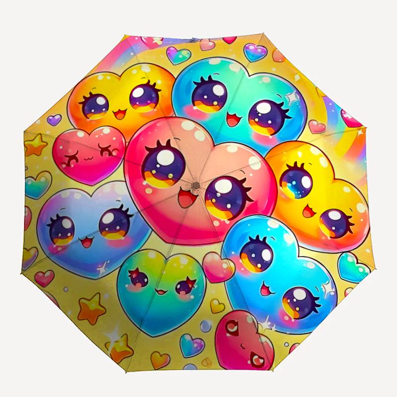 1pc Heart Automatic Folding Umbrella Portable 3-Fold Design with Iron Frame, Perfect for Outdoor Use, Festive Gifts, Travel, Daily Use, and Fans!