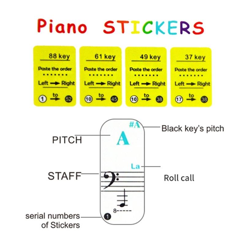 Transparent & Removable Piano Sticker, Electronic Piano Keyboard Notes Stickers