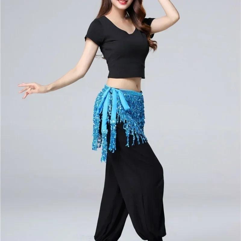 Belly Dance Waist Chain New Glitter Layer Tassel Waist Cover Indian Dance Performance Practice Strap Hip Scarf Skirt Waist Scarf