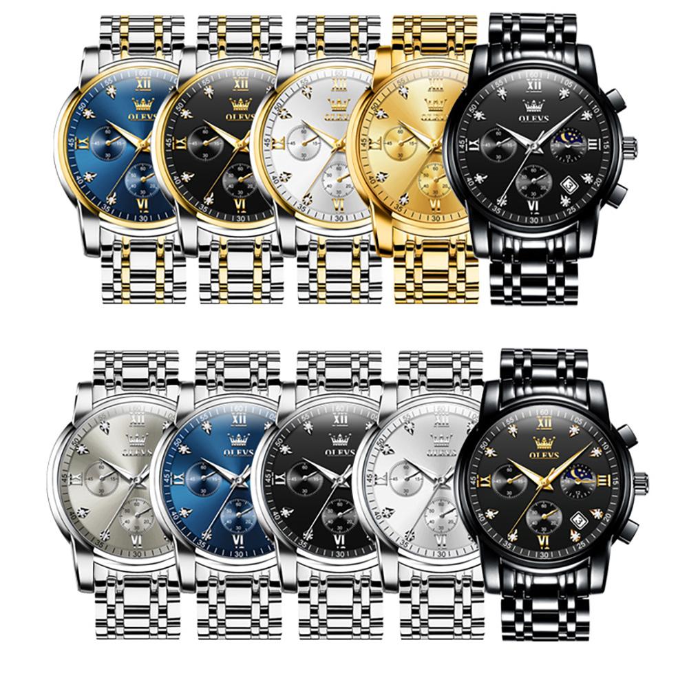 OLEVS 2858 Quartz Watch Men's Deep Waterproof Stainless Steel Strap Calendar Luxury Men's Watch