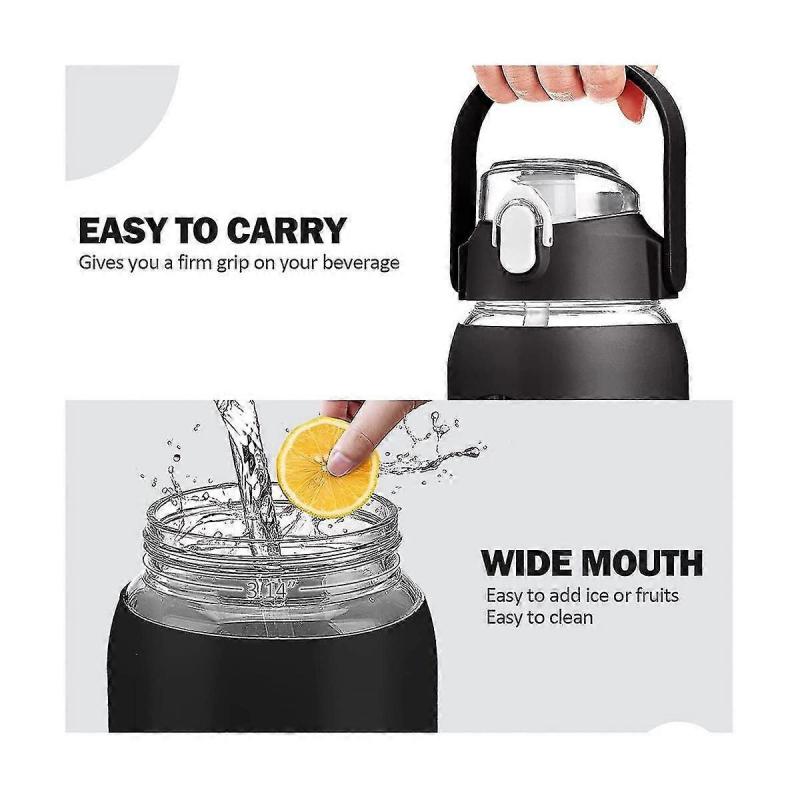 64oz Glass Water Bottles With Straw, Glass Bottle With Silicone Sleeve And Time Marker, For Gym Hom