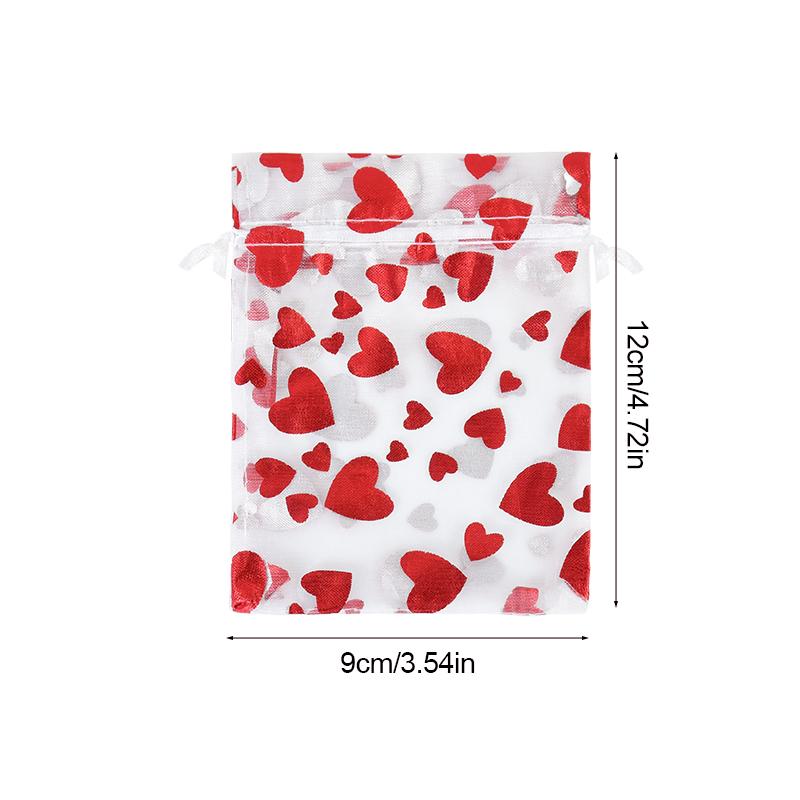 

100 шт. Красная сумка из органзы в форме сердца для свадьбы, подарка на День святого Валентина, сумка для конфет, мешочек для демонстрации украшений, декор для вечеринки по случаю дня рождения 9x12cm-100pcs