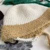 Winter women's color matching straps cute travel warm knitted hat imitation rabbit fur fashion wool hat